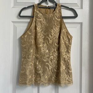 Carlisle Gold Lace Halter Top Size 6 Y2K